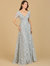 Short Sleeve Lace A-Line Dress With V-Neckline - Dusty Blue
