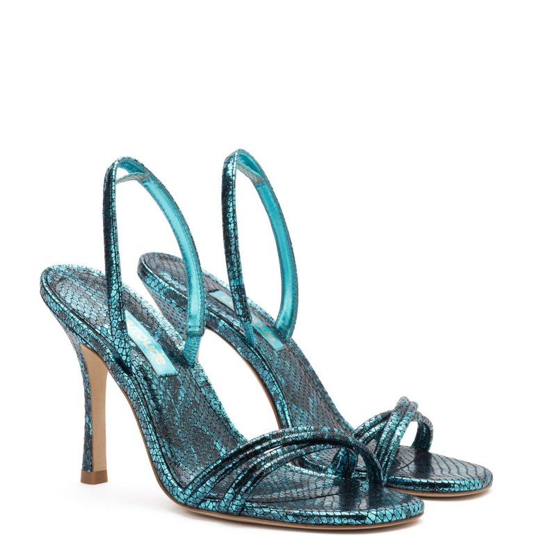 Annie Sandal In Stamped Leather - Aqua Metallic