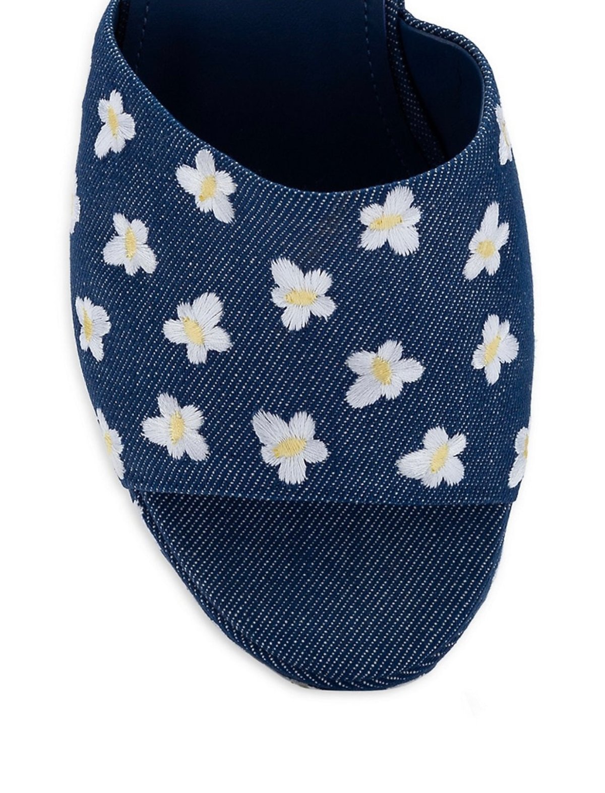 Larroude Larroudé, Miso 90MM Flower-Embroidered Denim Platform Mules