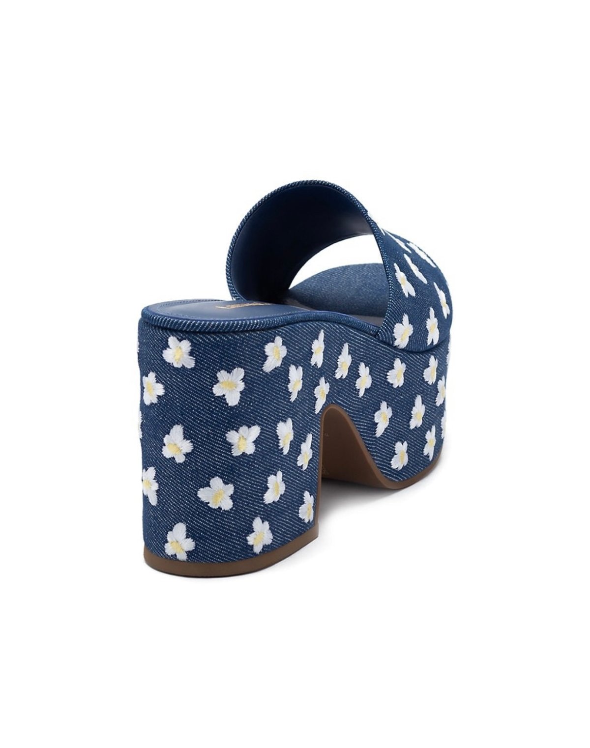 Larroude Larroudé, Miso 90MM Flower-Embroidered Denim Platform Mules