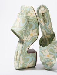 Miso Platform Sandal In Tea Flower Power Print Leather - Tea