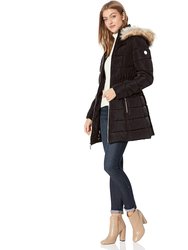 Black Cinch Waist Down Puffer Hooded Coat