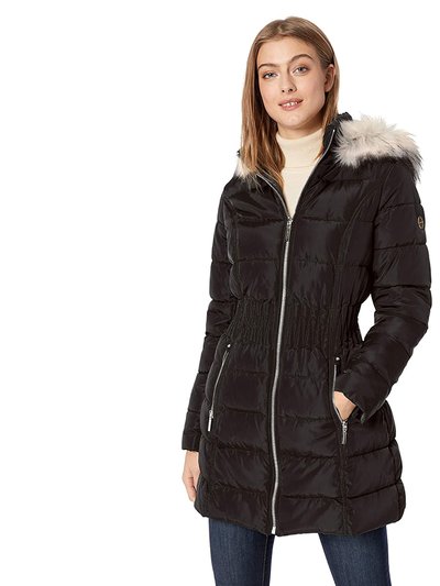 Laundry by Shelli Segal Black Cinch Waist Down Puffer Hooded Coat product