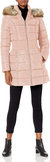Women 3/4 Puffer Cinched Waist Faux Fur Hood Dusty - Pink