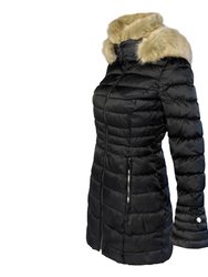 Women'S Quilted Faux Fur Hood Puffer Jacket Coat