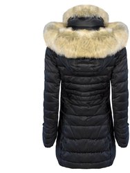 Women'S Quilted Faux Fur Hood Puffer Jacket Coat