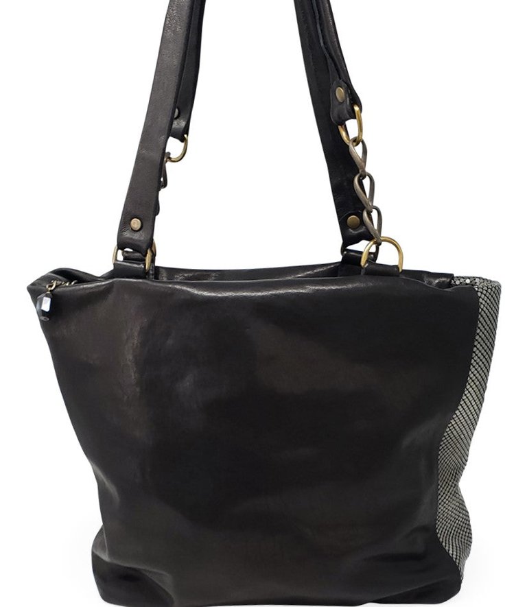 Milena Black Leather Shopper Bag - Black
