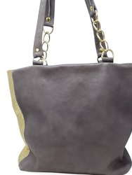 Milena Grey/Gold Leather Shopper Bag - Grey/Gold