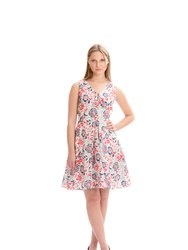 Ninaa Cotton Dress - Red/Blue (Multicolor Floral Print)