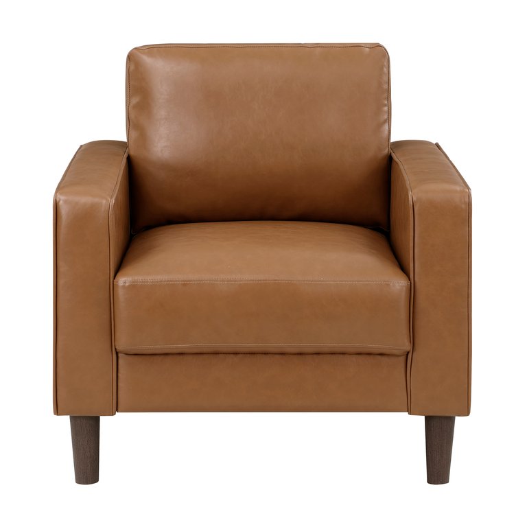 Apollo 33 in.W Square Arm Faux Leather Straight Chair - Brown