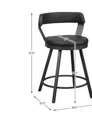 Avignon 35.5 in. Mottled Silver Low Back Metal Frame Swivel Bar Stool With Faux Leather Seat (Set of 2)