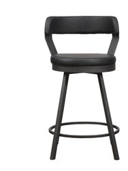 Avignon 35.5 in. Mottled Silver Low Back Metal Frame Swivel Bar Stool With Faux Leather Seat (Set of 2)