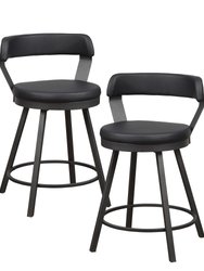 Avignon 35.5 in. Mottled Silver Low Back Metal Frame Swivel Bar Stool With Faux Leather Seat (Set of 2) - Mottled Silver and Black
