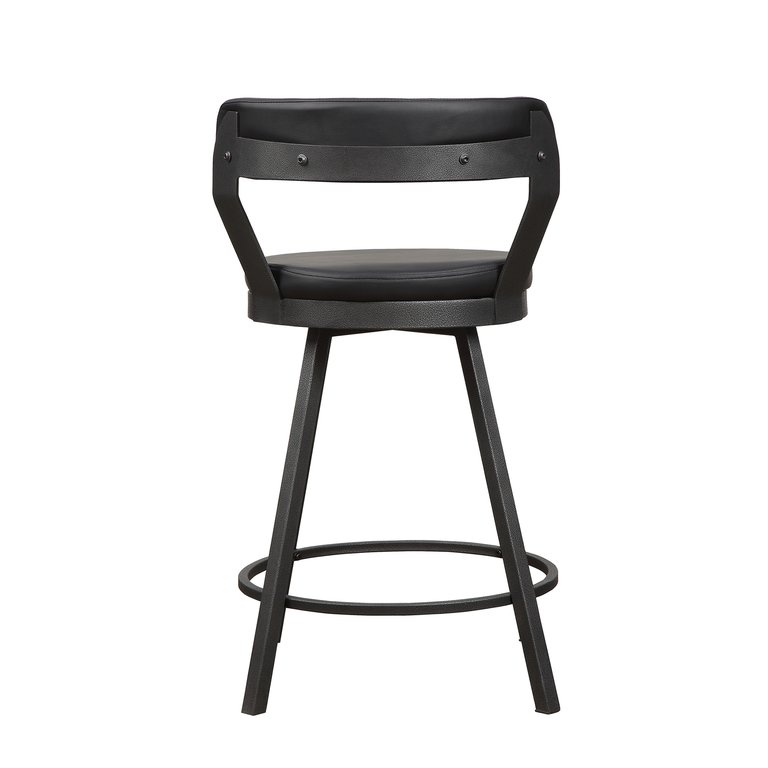 Avignon 35.5 in. Mottled Silver Low Back Metal Frame Swivel Bar Stool With Faux Leather Seat (Set of 2)