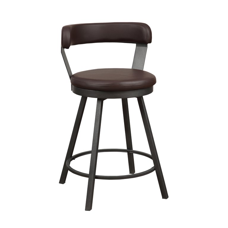 Avignon 35.5 in. Mottled Silver Low Back Metal Frame Swivel Bar Stool With Faux Leather Seat (Set of 2)