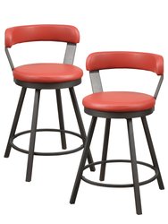 Avignon 35.5 in. Mottled Silver Low Back Metal Frame Swivel Bar Stool With Faux Leather Seat (Set of 2) - Mottled Silver and Red