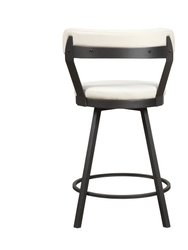 Avignon 35.5 in. Mottled Silver Low Back Metal Frame Swivel Bar Stool With Faux Leather Seat (Set of 2)