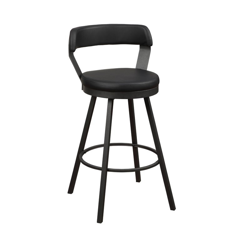 Avignon 40.5 in. Mottled Silver Low Back Metal Frame Swivel Bar Stool with Faux Leather Seat (Set of 2)