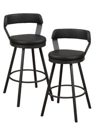 Avignon 40.5 in. Mottled Silver Low Back Metal Frame Swivel Bar Stool with Faux Leather Seat (Set of 2) - Mottled Silver and Black