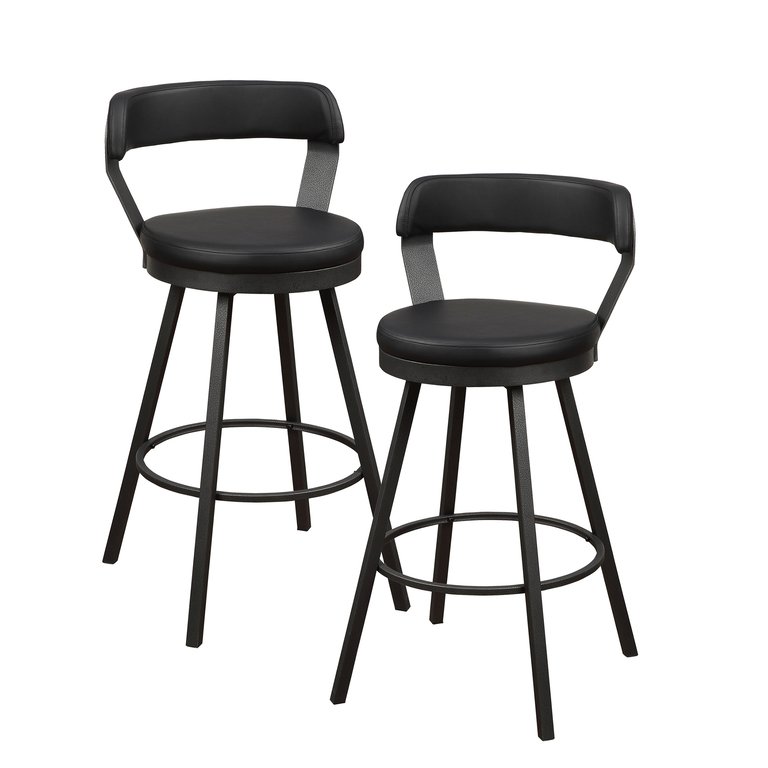 Avignon 40.5 in. Mottled Silver Low Back Metal Frame Swivel Bar Stool with Faux Leather Seat (Set of 2) - Mottled Silver and Black