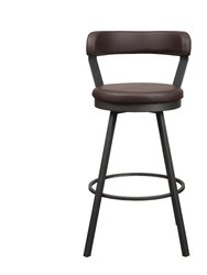 Avignon 40.5 in. Mottled Silver Low Back Metal Frame Swivel Bar Stool with Faux Leather Seat (Set of 2)