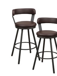 Avignon 40.5 in. Mottled Silver Low Back Metal Frame Swivel Bar Stool with Faux Leather Seat (Set of 2) - Mottled Silver and Brown