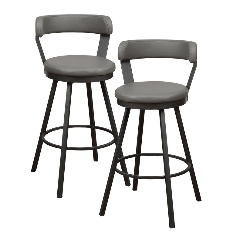 Avignon 40.5 in. Mottled Silver Low Back Metal Frame Swivel Bar Stool with Faux Leather Seat (Set of 2) - Mottled Silver and Gray