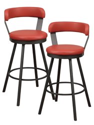 Avignon 40.5 in. Mottled Silver Low Back Metal Frame Swivel Bar Stool with Faux Leather Seat (Set of 2) - Mottled Silver and Red