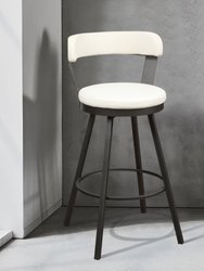 Avignon 40.5 in. Mottled Silver Low Back Metal Frame Swivel Bar Stool with Faux Leather Seat (Set of 2)