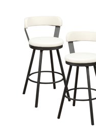 Avignon 40.5 in. Mottled Silver Low Back Metal Frame Swivel Bar Stool with Faux Leather Seat (Set of 2) - Mottled Silver and White