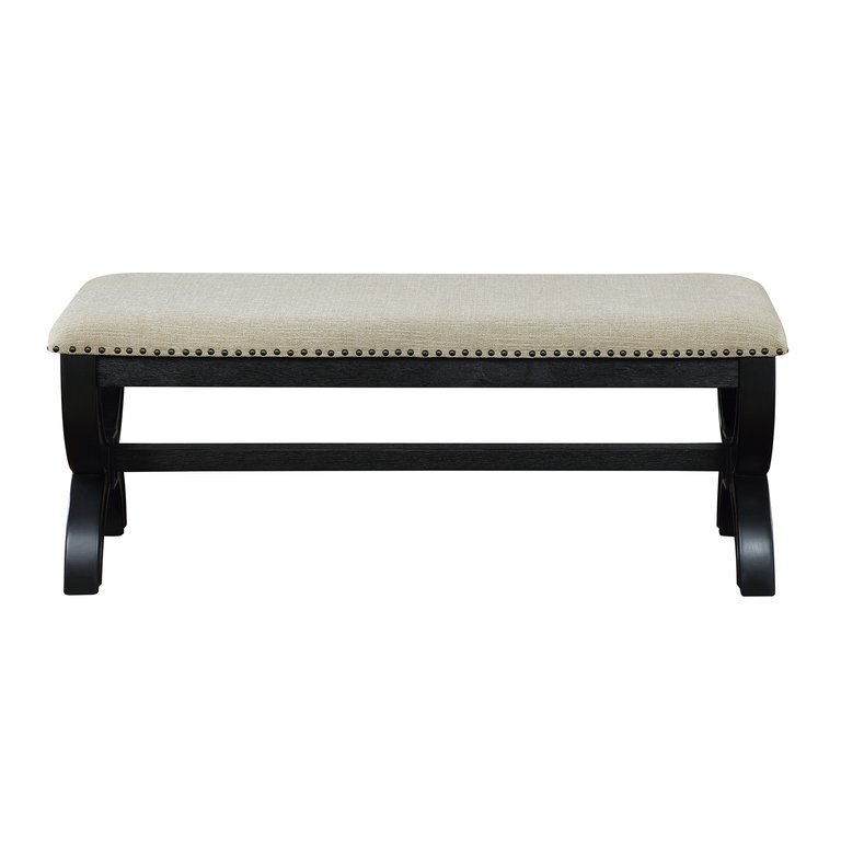 Blanche Brown Wood Frame Black With Fabric Upholstered Cushion Seat Bench - Brown