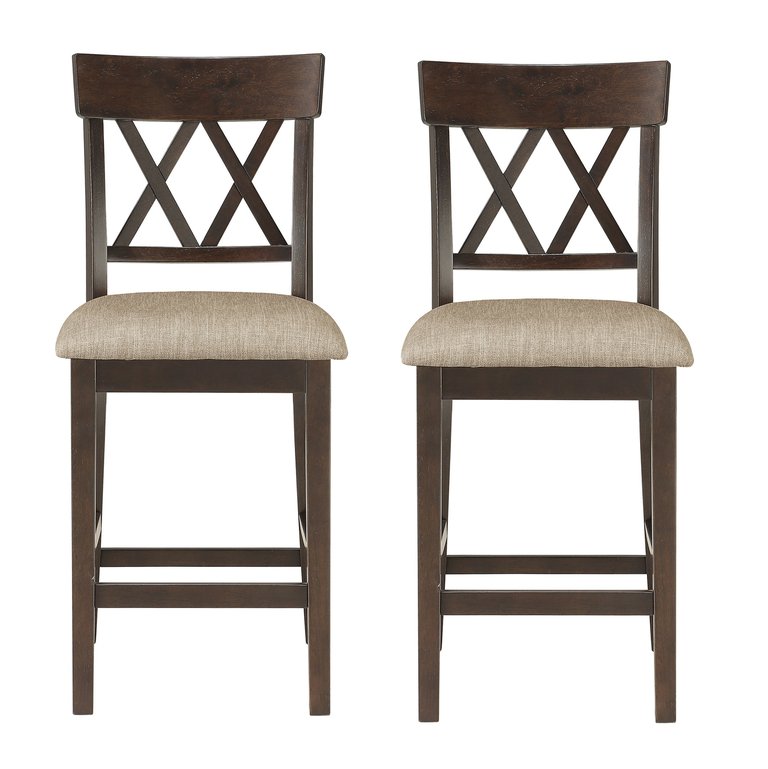Carlow 42 in. Full Back Wood Frame Bar Stool With Double Cross Back Fabric Seat (Set of 2) - Dark Brown