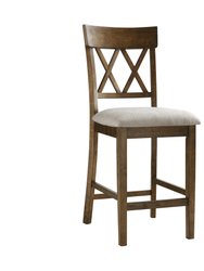 Carlow 42 in. Full Back Wood Frame Bar Stool With Double Cross Back Fabric Seat (Set of 2)