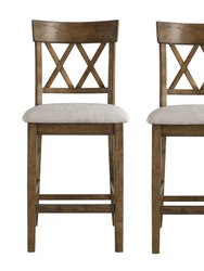 Carlow 42 in. Full Back Wood Frame Bar Stool With Double Cross Back Fabric Seat (Set of 2) - Light Oak