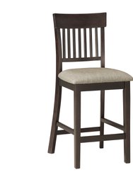 Carlow 42.5 in. Dark Brown Full Back Wood Frame Bar Stool With Slat Back Fabric Seat (Set of 2)