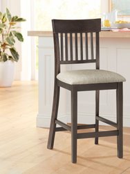 Carlow 42.5 in. Dark Brown Full Back Wood Frame Bar Stool With Slat Back Fabric Seat (Set of 2)