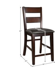 Edam 42 in. Light Cherry Full Back Wood Frame Dining Bar Stool with Faux Leather Seat - Set of 2