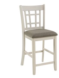 Euro 41.5 in. Antique White Full Back Wood Frame Dining Bar Stool With Fabric Seat (Set of 2)