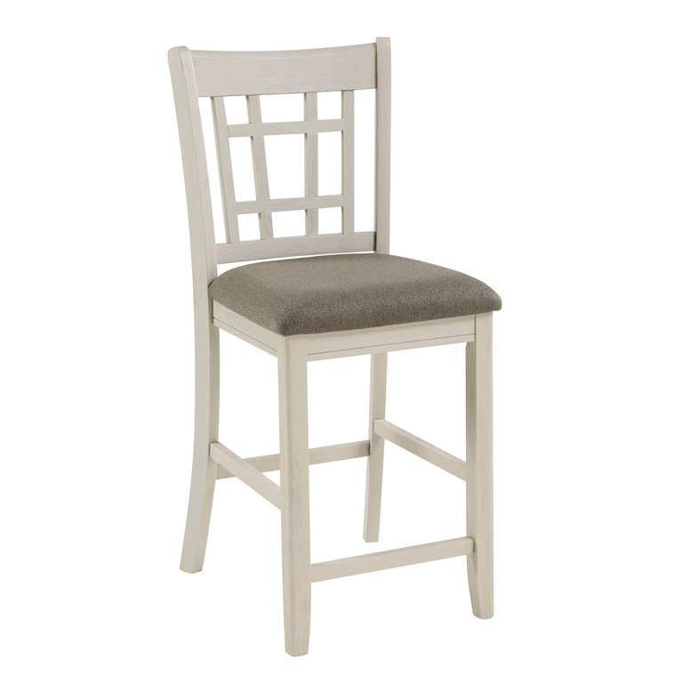 Euro 41.5 in. Antique White Full Back Wood Frame Dining Bar Stool With Fabric Seat (Set of 2)