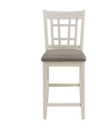 Euro 41.5 in. Antique White Full Back Wood Frame Dining Bar Stool With Fabric Seat (Set of 2)