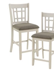 Euro 41.5 in. Antique White Full Back Wood Frame Dining Bar Stool With Fabric Seat (Set of 2) - Antique White