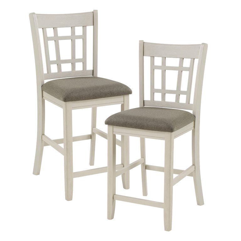 Euro 41.5 in. Antique White Full Back Wood Frame Dining Bar Stool With Fabric Seat (Set of 2) - Antique White