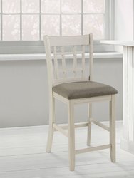 Euro 41.5 in. Antique White Full Back Wood Frame Dining Bar Stool With Fabric Seat (Set of 2)