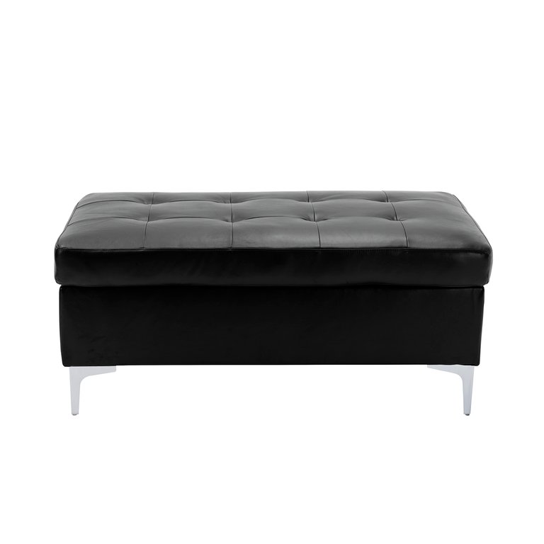 Falun Tufted Faux Leather Upholstery Ottoman - Black
