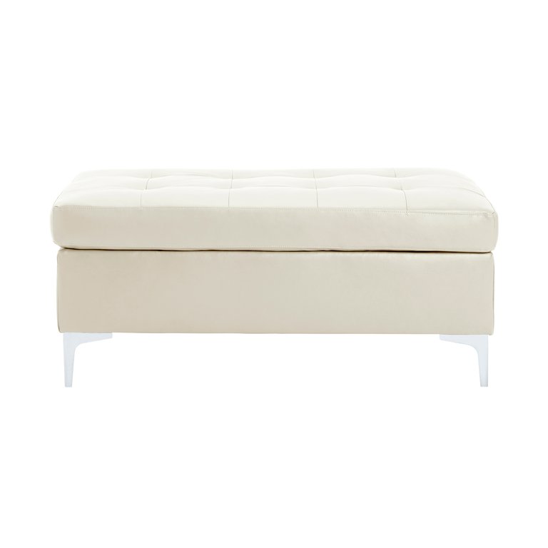 Falun White Tufted Faux Leather Upholstery Ottoman - White