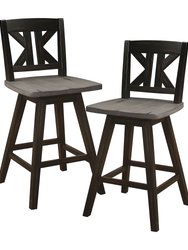 Fenton 37.5 in. Full Back Wood Frame Swivel Dining Bar Stool with Back Wooden Seat - Set of 2 - Distressed Gray and Black