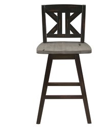 Fenton 37.5 in. Full Back Wood Frame Swivel Dining Bar Stool with Back Wooden Seat - Set of 2