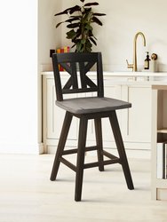 Fenton 37.5 in. Full Back Wood Frame Swivel Dining Bar Stool with Back Wooden Seat - Set of 2