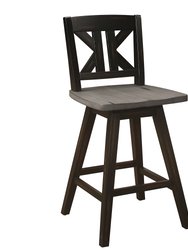 Fenton 37.5 in. Full Back Wood Frame Swivel Dining Bar Stool with Back Wooden Seat - Set of 2