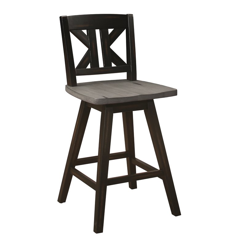 Fenton 37.5 in. Full Back Wood Frame Swivel Dining Bar Stool with Back Wooden Seat - Set of 2